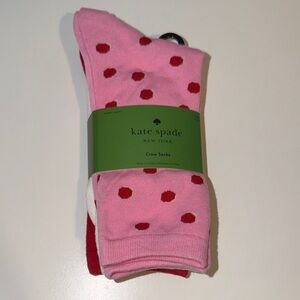 NWT Kate Spade 3 pair crew socks pink dotted red, white, red